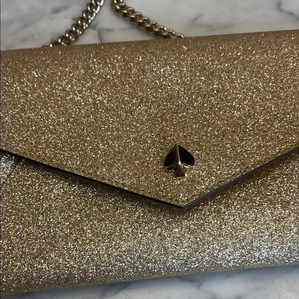 Kate Spade New York Pale Gold Burgess Court Chain Clutch (w/matching card case)